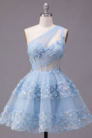 Load image into Gallery viewer, Corset Keyhole Floral Sparkly Blue Sequin Short A Line Prom Dress with Ruffles