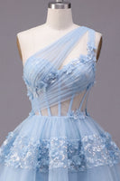 Load image into Gallery viewer, Corset Keyhole Floral Sparkly Blue Sequin Short A Line Prom Dress with Ruffles