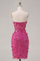 Load image into Gallery viewer, Sparkly Fuchsia Corset Floral Sweetheart Tight Short Prom Dress with Beading