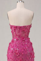 Load image into Gallery viewer, Sparkly Fuchsia Corset Floral Sweetheart Tight Short Prom Dress with Beading