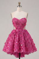 Load image into Gallery viewer, Sparkly Fuchsia Cut Out Floral A Line Corset Beaded Short Prom Dress