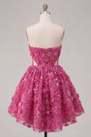 Load image into Gallery viewer, Sparkly Fuchsia Cut Out Floral A Line Corset Beaded Short Prom Dress