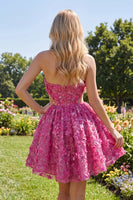 Load image into Gallery viewer, Sparkly Fuchsia Cut Out Floral A Line Corset Beaded Short Prom Dress