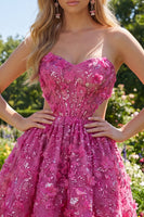 Load image into Gallery viewer, Sparkly Fuchsia Cut Out Floral A Line Corset Beaded Short Prom Dress