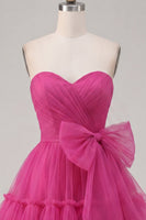 Load image into Gallery viewer, Fuchsia A Line Sweetheart Ruched Short Prom Dress with Bow
