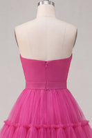 Load image into Gallery viewer, Fuchsia A Line Sweetheart Ruched Short Prom Dress with Bow