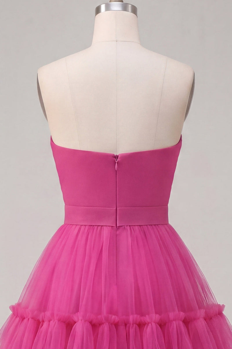 Load image into Gallery viewer, Fuchsia A Line Sweetheart Ruched Short Prom Dress with Bow