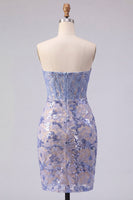 Load image into Gallery viewer, Strapless Corset Sparkly Tight Grey Blue Short Lace Prom Dress