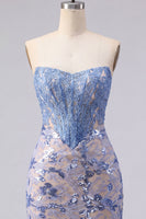 Load image into Gallery viewer, Strapless Corset Sparkly Tight Grey Blue Short Lace Prom Dress