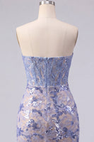 Load image into Gallery viewer, Strapless Corset Sparkly Tight Grey Blue Short Lace Prom Dress