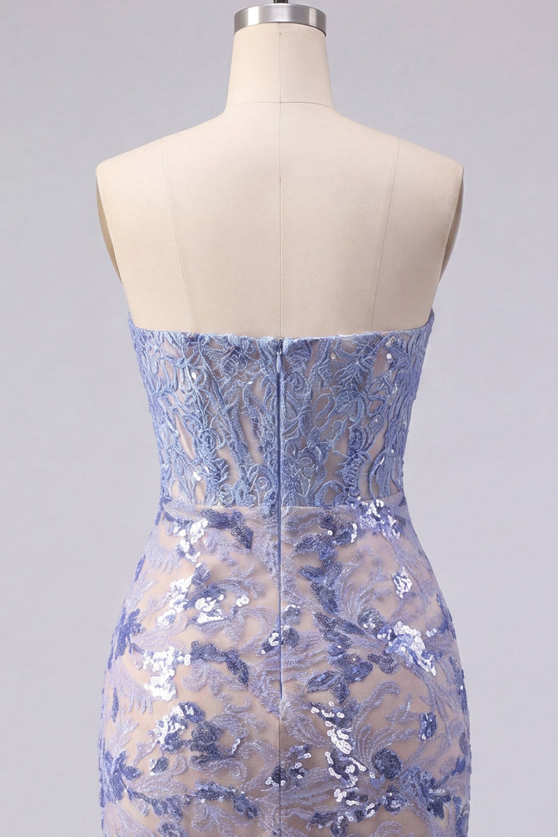 Load image into Gallery viewer, Strapless Corset Sparkly Tight Grey Blue Short Lace Prom Dress