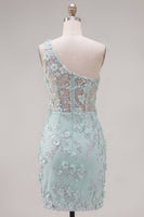 Load image into Gallery viewer, Floral Sparkly Mint Tight Corset Short Keyhole Beaded Prom Dress with Slit