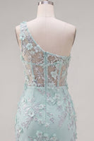 Load image into Gallery viewer, Floral Sparkly Mint Tight Corset Short Keyhole Beaded Prom Dress with Slit