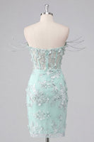 Load image into Gallery viewer, Sparkly Mint Corset Tight Floral Short Ruched Beaded Prom Dress with Slit
