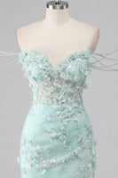 Load image into Gallery viewer, Sparkly Mint Corset Tight Floral Short Ruched Beaded Prom Dress with Slit