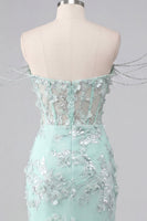Load image into Gallery viewer, Sparkly Mint Corset Tight Floral Short Ruched Beaded Prom Dress with Slit