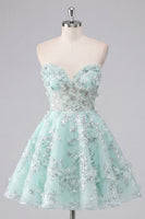Load image into Gallery viewer, Floral Sparkly Mint Corset Short Sweetheart Beaded A Line Prom Dress