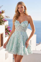 Load image into Gallery viewer, Floral Sparkly Mint Corset Short Sweetheart Beaded A Line Prom Dress