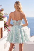 Load image into Gallery viewer, Floral Sparkly Mint Corset Short Sweetheart Beaded A Line Prom Dress
