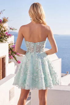Floral Sparkly Mint Corset Short Sweetheart Beaded A Line Prom Dress