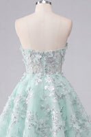 Load image into Gallery viewer, Floral Sparkly Mint Corset Short Sweetheart Beaded A Line Prom Dress