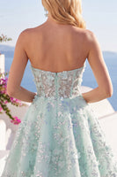 Load image into Gallery viewer, Floral Sparkly Mint Corset Short Sweetheart Beaded A Line Prom Dress