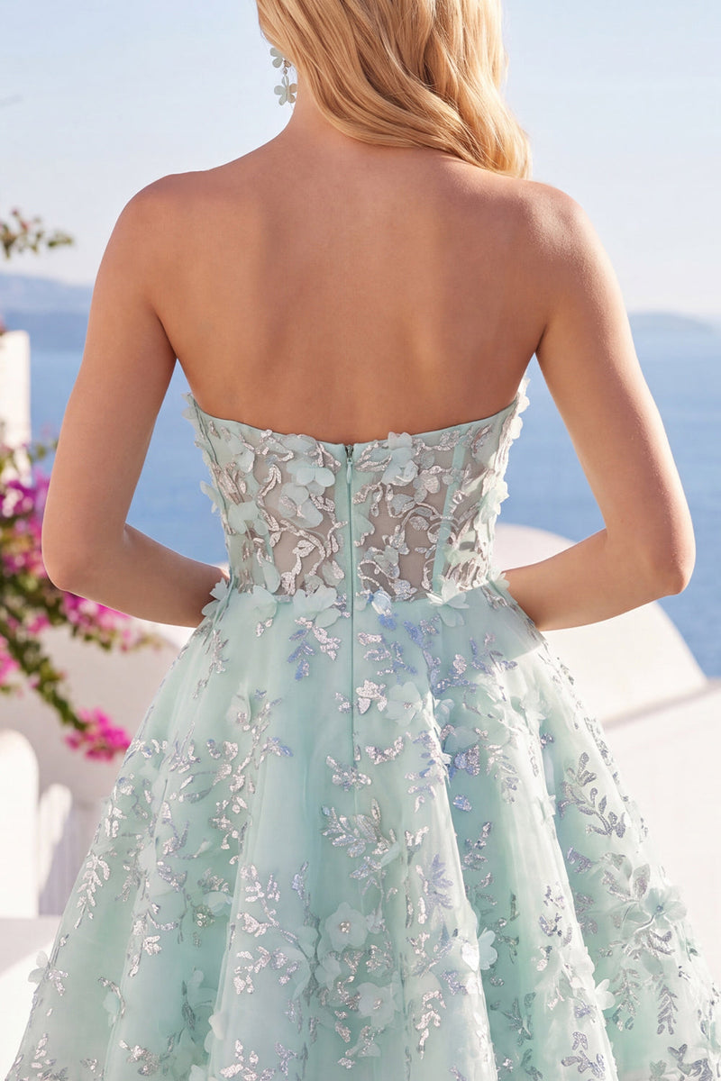 Load image into Gallery viewer, Floral Sparkly Mint Corset Short Sweetheart Beaded A Line Prom Dress