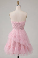 Load image into Gallery viewer, Lace Floral Sweetheart Ruffled A Line Pink Short Prom Dress