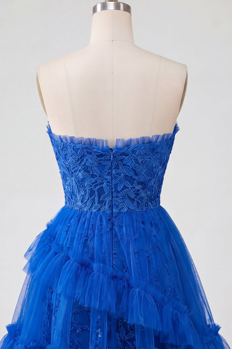 Load image into Gallery viewer, Lace Floral Sweetheart Ruffled A Line Pink Short Prom Dress