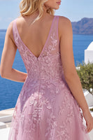 Load image into Gallery viewer, V-Neck A Line Appliqued Lace Pink Short Prom Dress