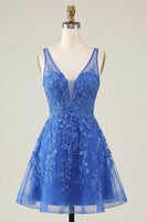 Load image into Gallery viewer, V-Neck A Line Appliqued Lace Pink Short Prom Dress