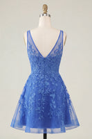 Load image into Gallery viewer, V-Neck A Line Appliqued Lace Pink Short Prom Dress