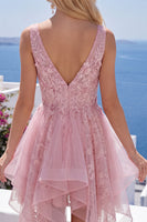 Load image into Gallery viewer, Lace V-Neck Appliqued A Line Pink Short Prom Dress