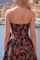 Load image into Gallery viewer, Fuchsia A Line Floral Strapless Short Birthday Party Dress with Bow