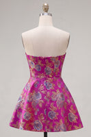 Load image into Gallery viewer, Fuchsia A Line Floral Strapless Short Birthday Party Dress with Bow