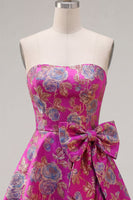 Load image into Gallery viewer, Fuchsia A Line Floral Strapless Short Birthday Party Dress with Bow
