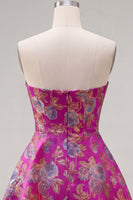 Load image into Gallery viewer, Fuchsia A Line Floral Strapless Short Birthday Party Dress with Bow