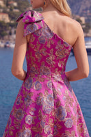 Load image into Gallery viewer, Blue A Line Floral One Shoulder Short Birthday Party Dress with Bow