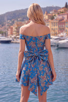 Load image into Gallery viewer, Black A Line Floral Off the Shoulder Short Birthday Party Dress with Bow