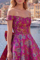 Load image into Gallery viewer, Black A Line Floral Off the Shoulder Short Birthday Party Dress with Bow