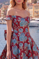 Load image into Gallery viewer, Black A Line Floral Off the Shoulder Short Birthday Party Dress with Bow
