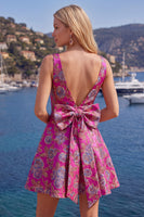 Load image into Gallery viewer, Floral Red A Line V-Neck Short Birthday Party Dress with Bow