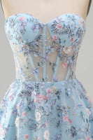 Load image into Gallery viewer, Sweetheart A Line Green Corset Short Prom Dress with 3D Flowers