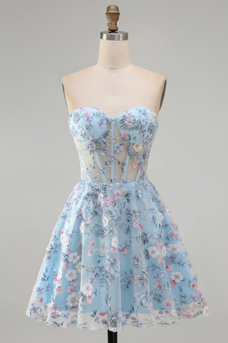 Load image into Gallery viewer, Sweetheart A Line Green Corset Short Prom Dress with 3D Flowers