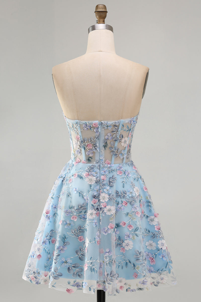 Load image into Gallery viewer, Sweetheart A Line Green Corset Short Prom Dress with 3D Flowers