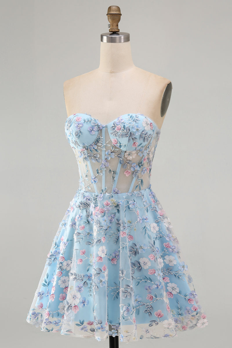 Load image into Gallery viewer, Sweetheart A Line Green Corset Short Prom Dress with 3D Flowers