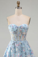 Load image into Gallery viewer, Sweetheart A Line Green Corset Short Prom Dress with 3D Flowers