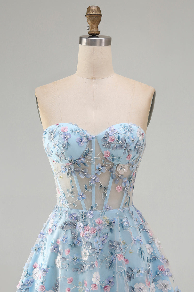 Load image into Gallery viewer, Sweetheart A Line Green Corset Short Prom Dress with 3D Flowers