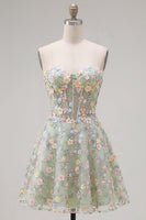 Load image into Gallery viewer, Sweetheart A Line Green Corset Short Prom Dress with 3D Flowers