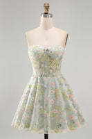 Load image into Gallery viewer, Sweetheart A Line Green Corset Short Prom Dress with 3D Flowers